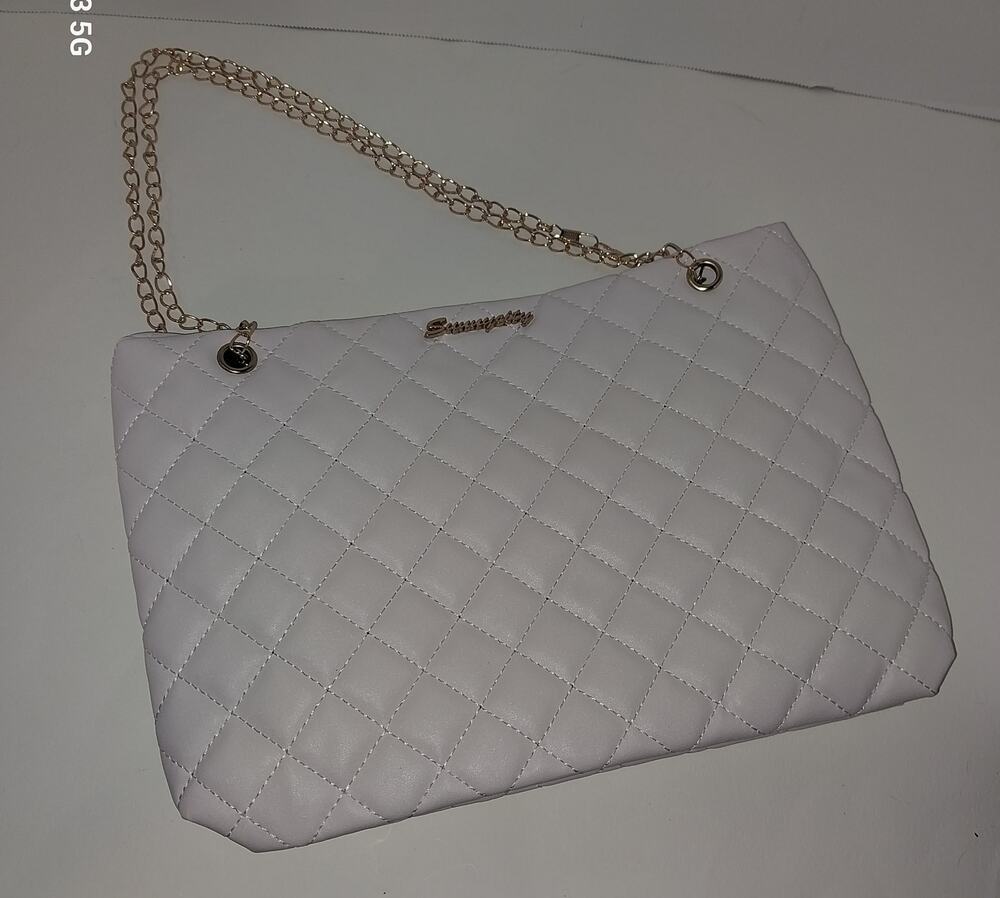 Sunny City white tote with gold chain & cosmetic bag